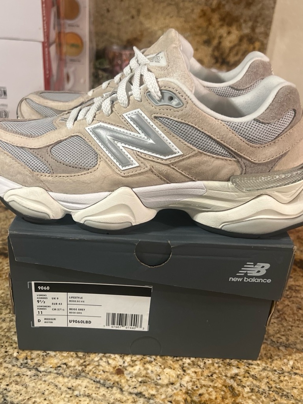 New Balance Beige Grey Suede Mesh Sneakers